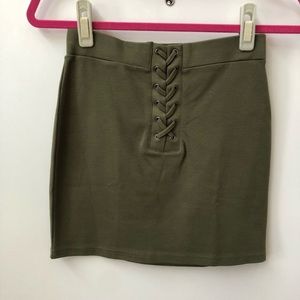 Olive green lace front pencil skirt